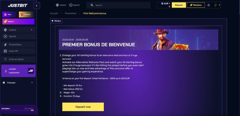 Justbit Casino bonus bienvenue