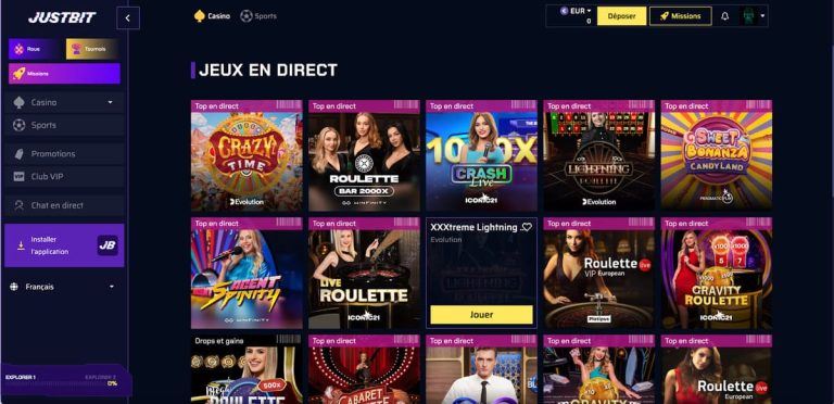 Justbit Casino jeux live