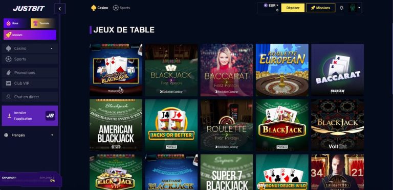 Justbit Casino jeux table