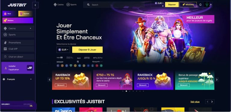 Justbit Casino page accueil